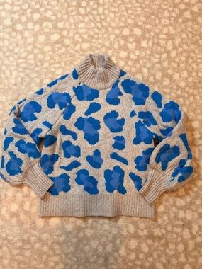 H&M Leopard-Print Sweater in Light Gray and Blue